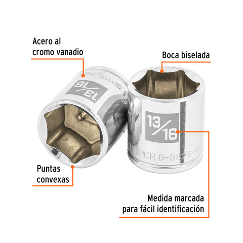 Dado de 13/16', 6 puntas, cuadro 3/8', Truper | D-3826-H | 13614