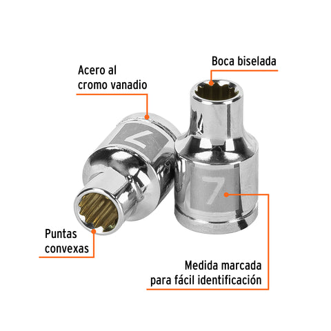 Dado de 7 mm, 12 puntas, cuadro 3/8', Truper | D-3807-M | 13627