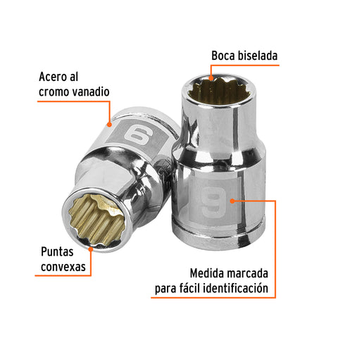 Dado de 9 mm, 12 puntas, cuadro 3/8', Truper | D-3809-M | 13629