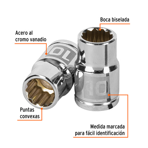 Dado de 10 mm, 12 puntas, cuadro 3/8', Truper | D-3810-M | 13630