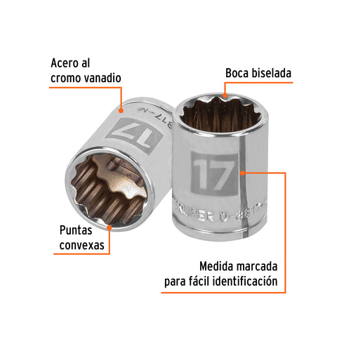 Dado de 17 mm, 12 puntas, cuadro 3/8', Truper | D-3817-M | 13637