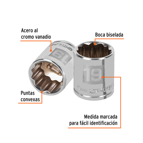 Dado de 19 mm, 12 puntas, cuadro 3/8', Truper | D-3819-M | 13639