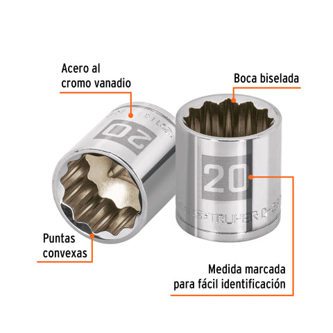 Dado de 20 mm, 12 puntas, cuadro 3/8', Truper | D-3820-M | 13640