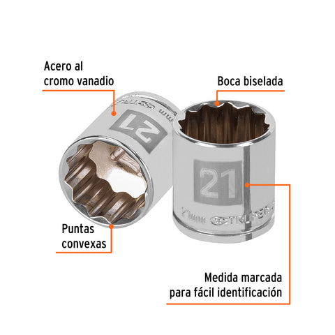 Dado de 21 mm, 12 puntas, cuadro 3/8', Truper | D-3821-M | 13641