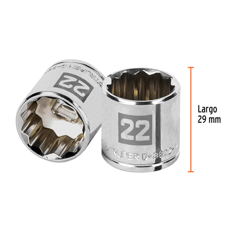 Dado de 22 mm, 12 puntas, cuadro 3/8', Truper | D-3822-M | 13642