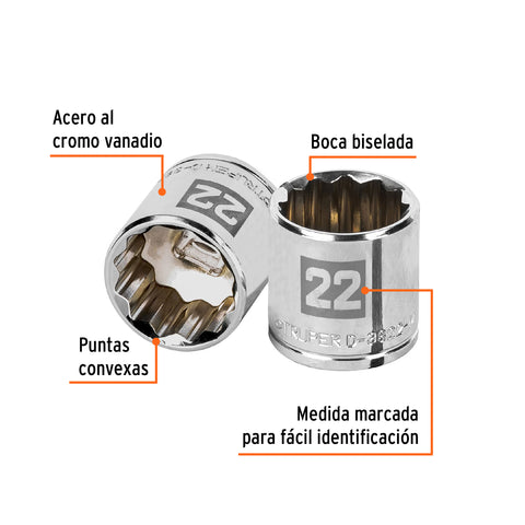 Dado de 22 mm, 12 puntas, cuadro 3/8', Truper | D-3822-M | 13642