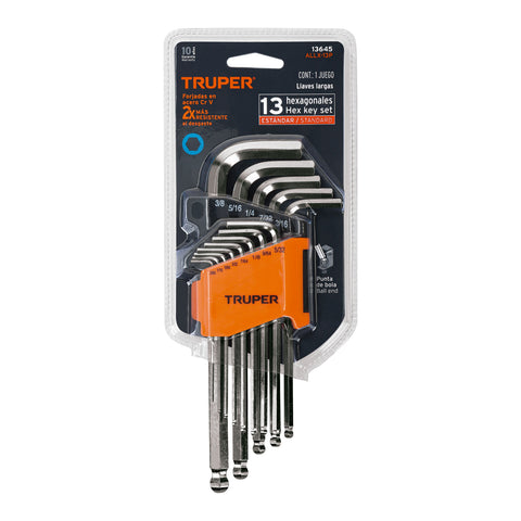 Juego 13 llaves allen largas std punta bola con organizador | ALLX-13P | 13645