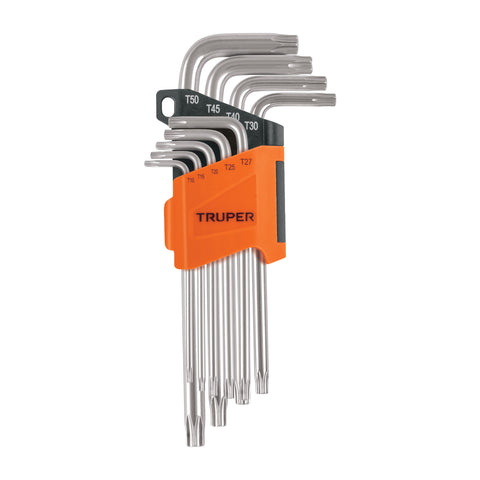 Juego de 9 llaves torx largas con organizador abatible | TORX-9L | 13647