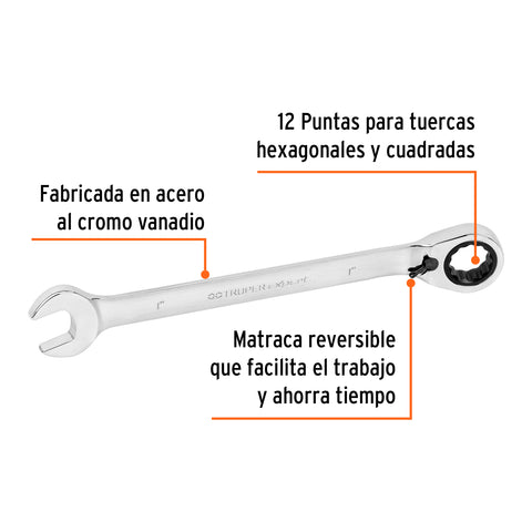 Llave combinada matraca reversible 1' x 332 mm largo, Expert | LL-2032XR | 13654