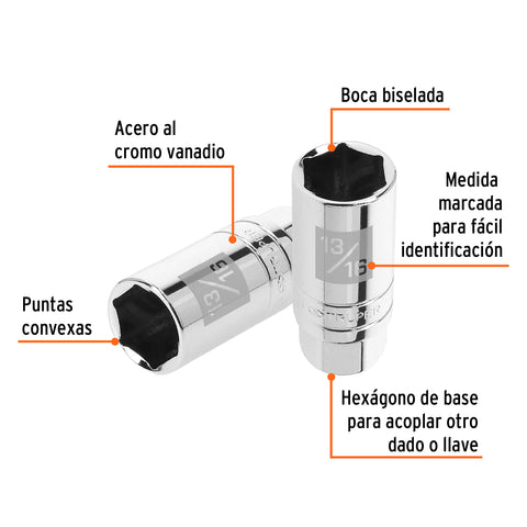 Dado para bujías de 13/16', 6 puntas, cuadro 3/8', Truper | D-3826-B | 13657