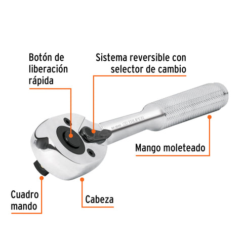 Matraca cuadro 3/8' cabeza de pera de liberación rápida | M-3849 | 13659