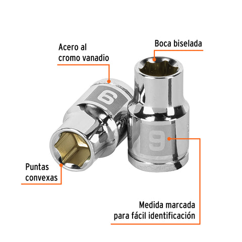 Dado de 9 mm, 6 puntas, cuadro 3/8', Truper | D-3809-HM | 13673