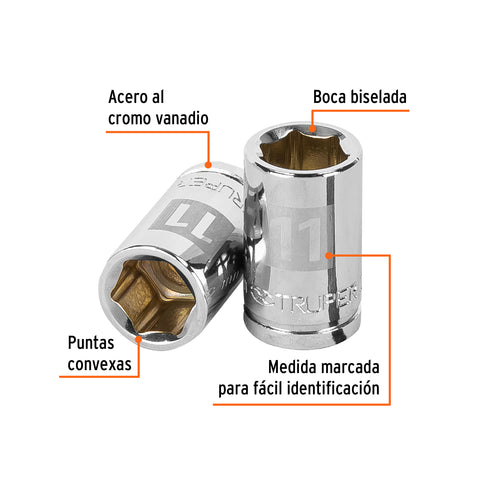 Dado de 11 mm, 6 puntas, cuadro 3/8', Truper | D-3811-HM | 13675