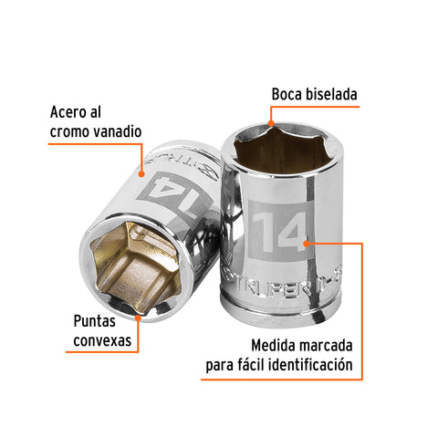 Dado de 14 mm, 6 puntas, cuadro 3/8', Truper | D-3814-HM | 13678