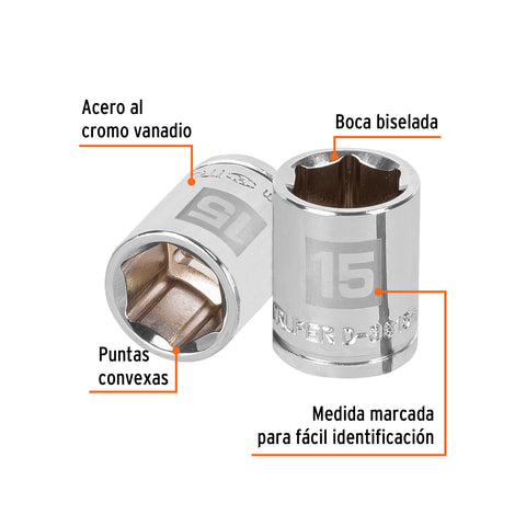 Dado de 15 mm, 6 puntas, cuadro 3/8', Truper | D-3815-HM | 13679