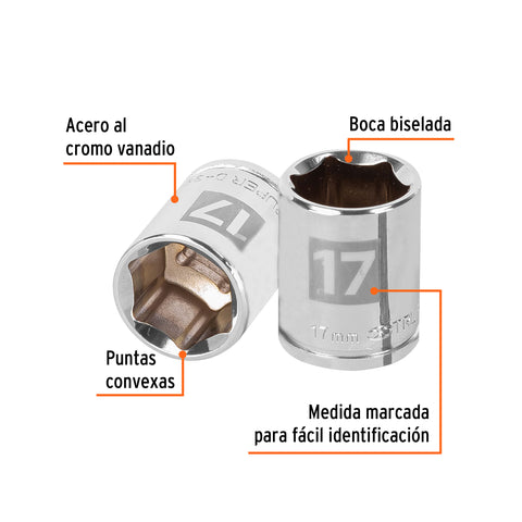 Dado de 17 mm, 6 puntas, cuadro 3/8', Truper | D-3817-HM | 13681