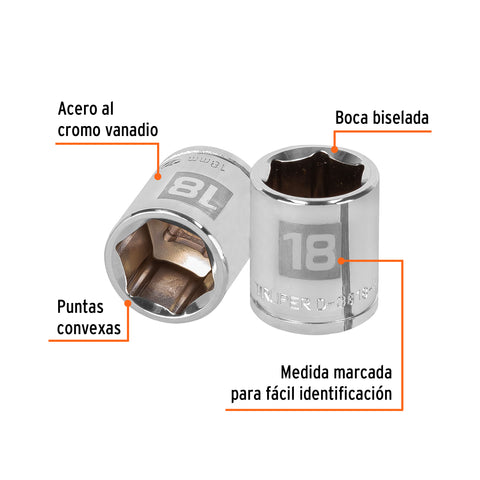 Dado de 18 mm, 6 puntas, cuadro 3/8', Truper | D-3818-HM | 13682