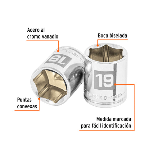Dado de 19 mm, 6 puntas, cuadro 3/8', Truper | D-3819-HM | 13683