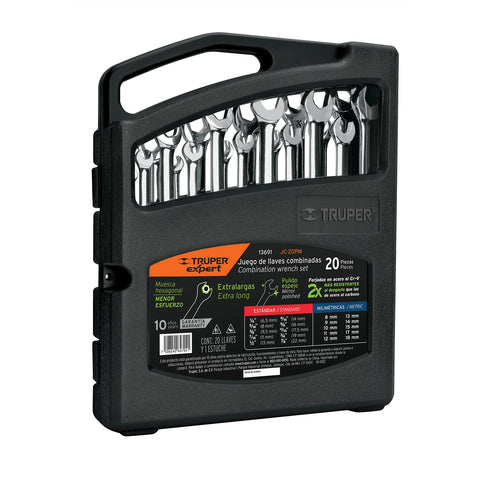 Jgo 20 llaves combinadas extralargas pulidas std y mm,EXPERT | JC-20PM | 13691