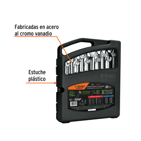 Jgo 20 llaves combinadas extralargas pulidas std y mm,EXPERT | JC-20PM | 13691