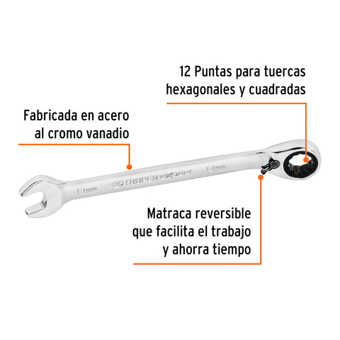 Llave combinada matraca reversible 13mmx178 mm largo, Expert | LL-2013MXR | 13692