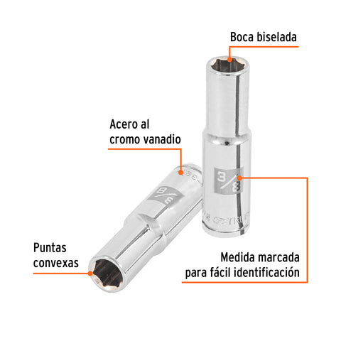Dado largo de 3/8', 6 puntas, cuadro 3/8', Truper | D-3812-HL | 13712