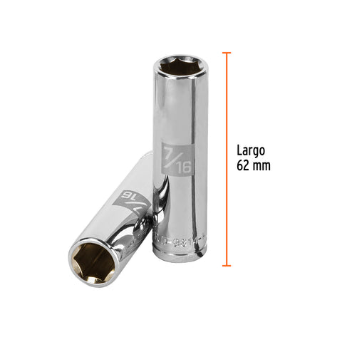 Dado largo de 7/16', 6 puntas, cuadro 3/8', Truper | D-3814-HL | 13713