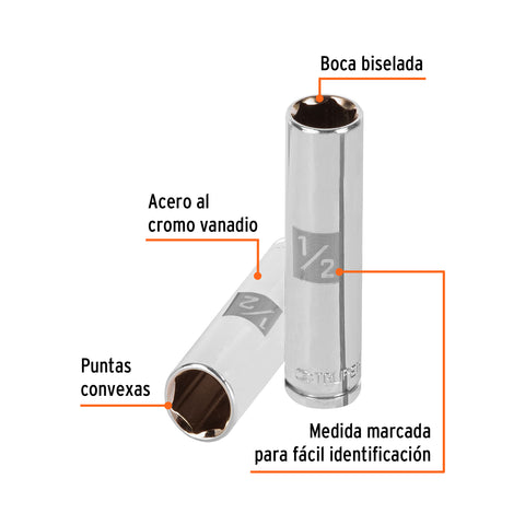 Dado largo de 1/2', 6 puntas, cuadro 3/8', Truper | D-3816-HL | 13714