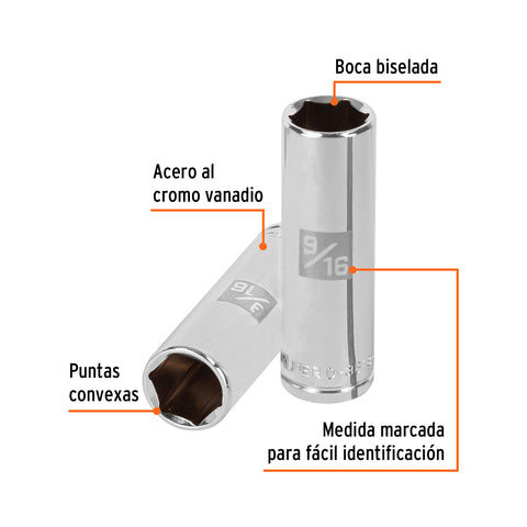 Dado largo de 9/16', 6 puntas, cuadro 3/8', Truper | D-3818-HL | 13715
