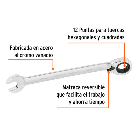 Llave combinada matraca reversible 24mmx330 mm largo, Expert | LL-2024MXR | 13768