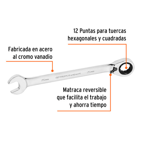 Llave combinada matraca reversible 25mmx328 mm largo, Expert | LL-2025MXR | 13769
