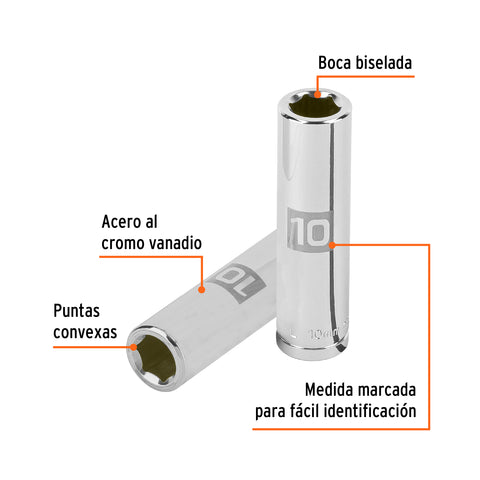Dado largo de 10 mm, 6 puntas, cuadro 3/8', Truper | D-3810-HM-L | 13770