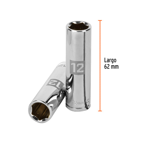 Dado largo de 12 mm, 6 puntas, cuadro 3/8', Truper | D-3812-HM-L | 13772