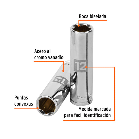 Dado largo de 12 mm, 6 puntas, cuadro 3/8', Truper | D-3812-HM-L | 13772