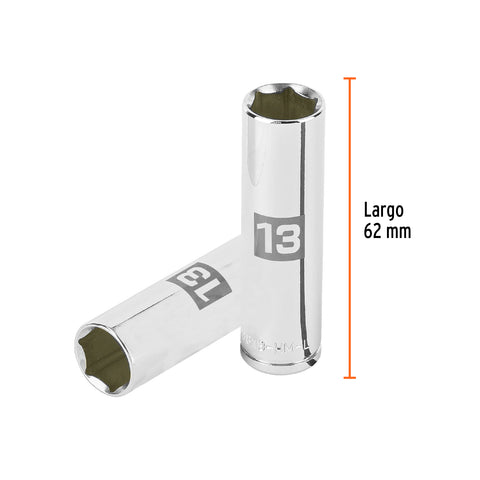 Dado largo de 13 mm, 6 puntas, cuadro 3/8', Truper | D-3813-HM-L | 13773