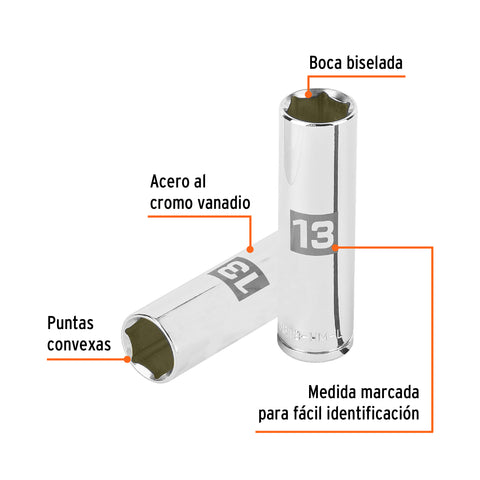 Dado largo de 13 mm, 6 puntas, cuadro 3/8', Truper | D-3813-HM-L | 13773