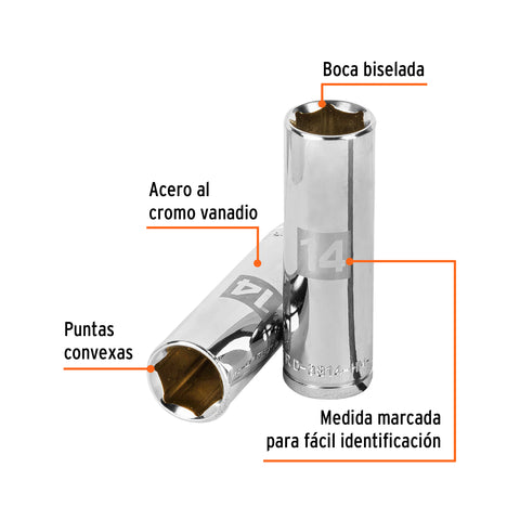 Dado largo de 14 mm, 6 puntas, cuadro 3/8', Truper | D-3814-HM-L | 13774