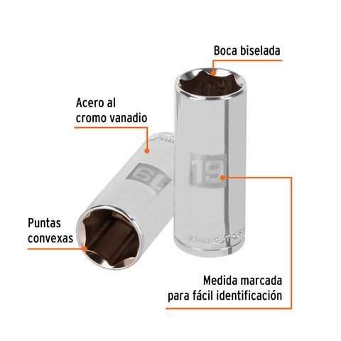 Dado largo de 19 mm, 6 puntas, cuadro 3/8', Truper | D-3819-HM-L | 13779