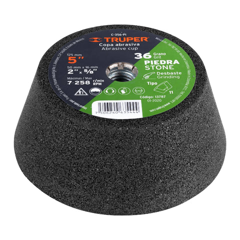 Copa desbaste de piedra 5' grano 36, eje 5/8-11, Truper | C-356-PI | 13787