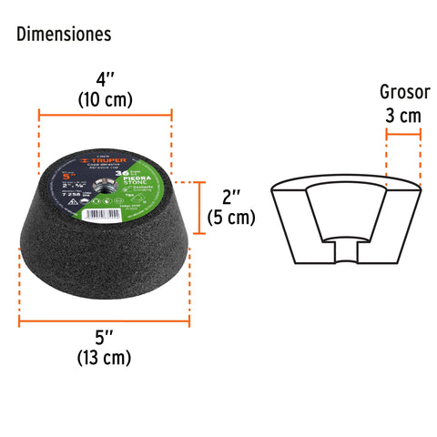 Copa desbaste de piedra 5' grano 36, eje 5/8-11, Truper | C-356-PI | 13787