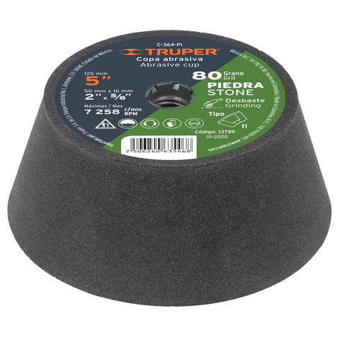 Copa desbaste de piedra 5' grano 80, eje 5/8-11, Truper | C-364-PI | 13789