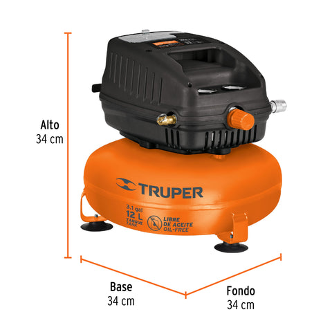 Compresor libre de aceite, 12L, 1HP, 127V, TRUPER | COMP-12S | 13824