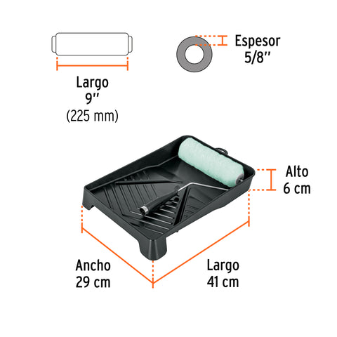 Kit de rodillo para pintar, 9' (maneral, charola y felpa) | KIT-ROPI-915 | 13843