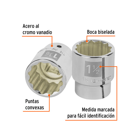 Dado de 1-1/2', 12 puntas, cuadro 3/4', Truper | D-3448 | 13862