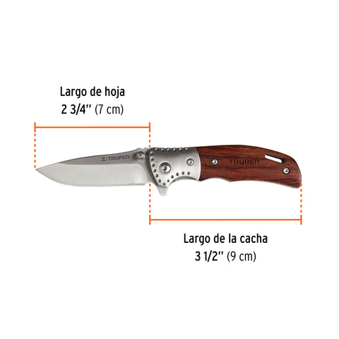 Navaja abatible 3-1/2' mango de madera, Truper | NV-3 | 13889
