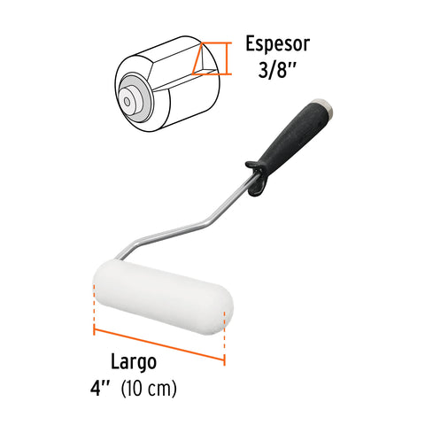 Mini Rodillo para pintar 4' x 3/8' de esponja, Truper | ROPI-410E | 13903