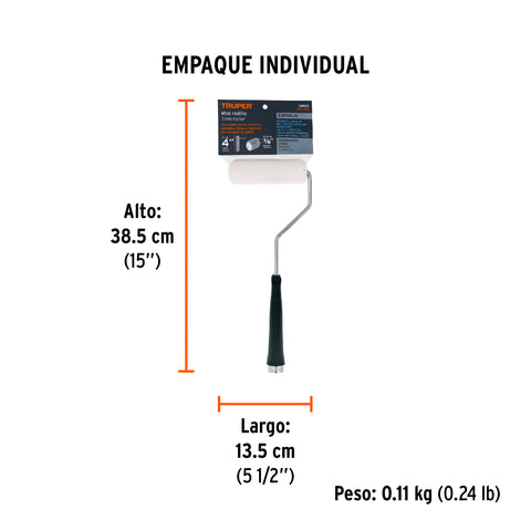 Mini Rodillo para pintar 4' x 3/8' de esponja, Truper | ROPI-410E | 13903