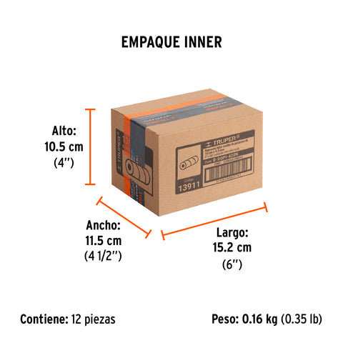 Bolsa c/2 felpas p/mini rodillo de poliéster 4'x3/8', TRUPER | R-ROPI-420N | 13911