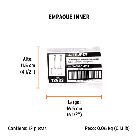 Bolsa con 2 carbones de repuesto para ERGO-4570, TRUPER | CB-ERGO-4570 | 13933