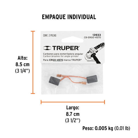 Bolsa con 2 carbones de repuesto para ERGO-4570, TRUPER | CB-ERGO-4570 | 13933